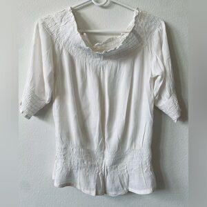 EUC off-the-shoulder, smocked cotton blouse. One size